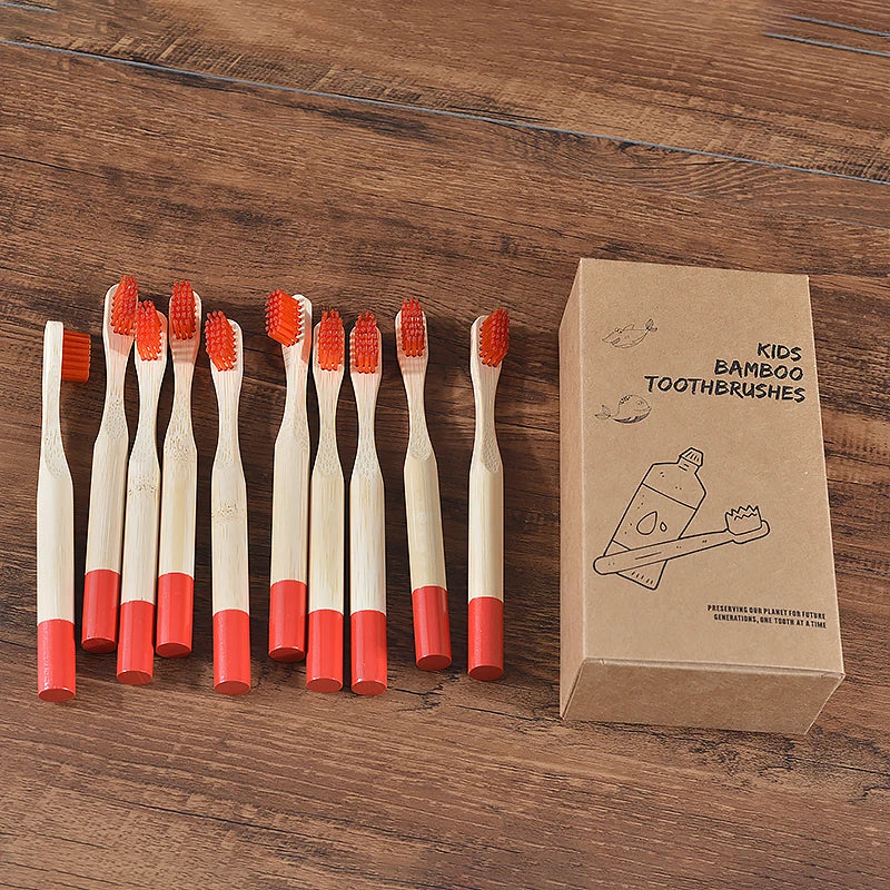 Set 10 Spazzolini per Bambini in Bambù – Multicolore, Eco & Biodegradabili