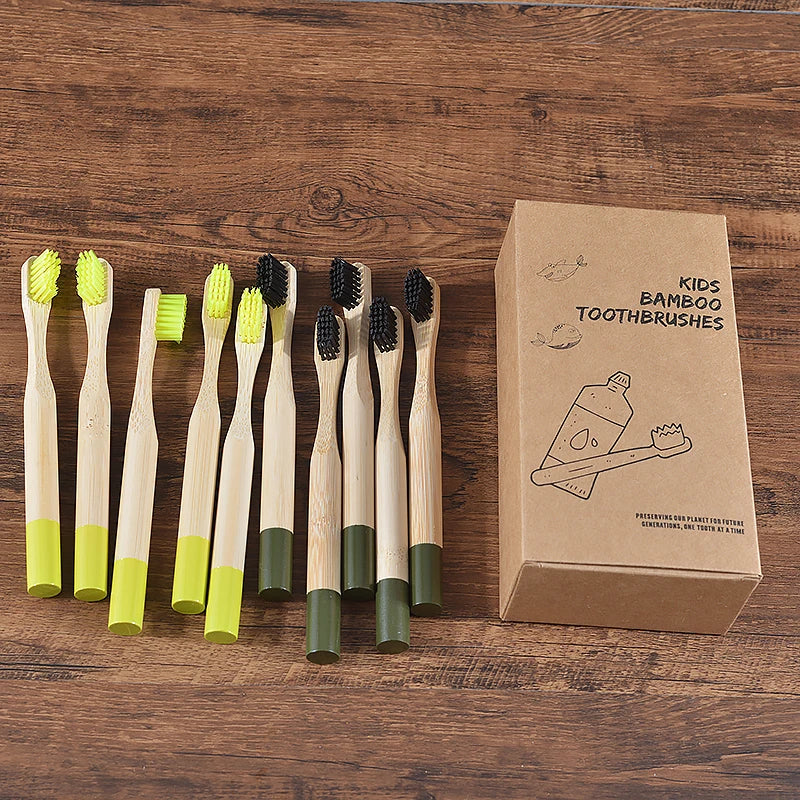Set 10 Spazzolini per Bambini in Bambù – Multicolore, Eco & Biodegradabili
