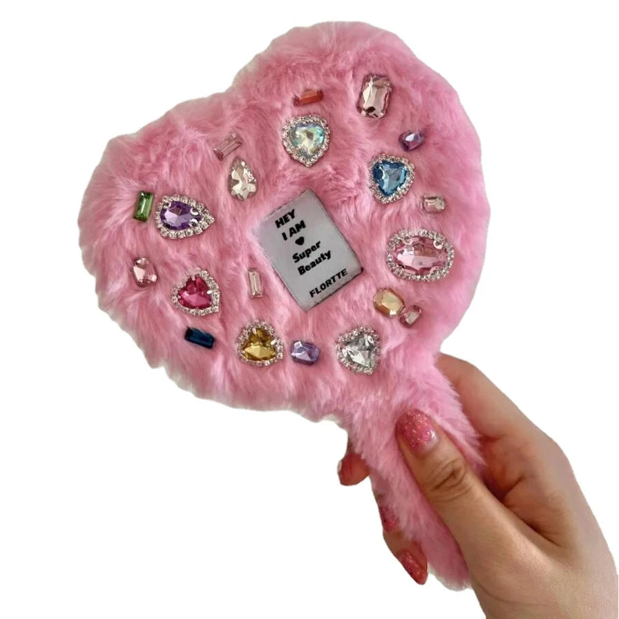 FLORTTE Plush Love Makeup Handle Mirror