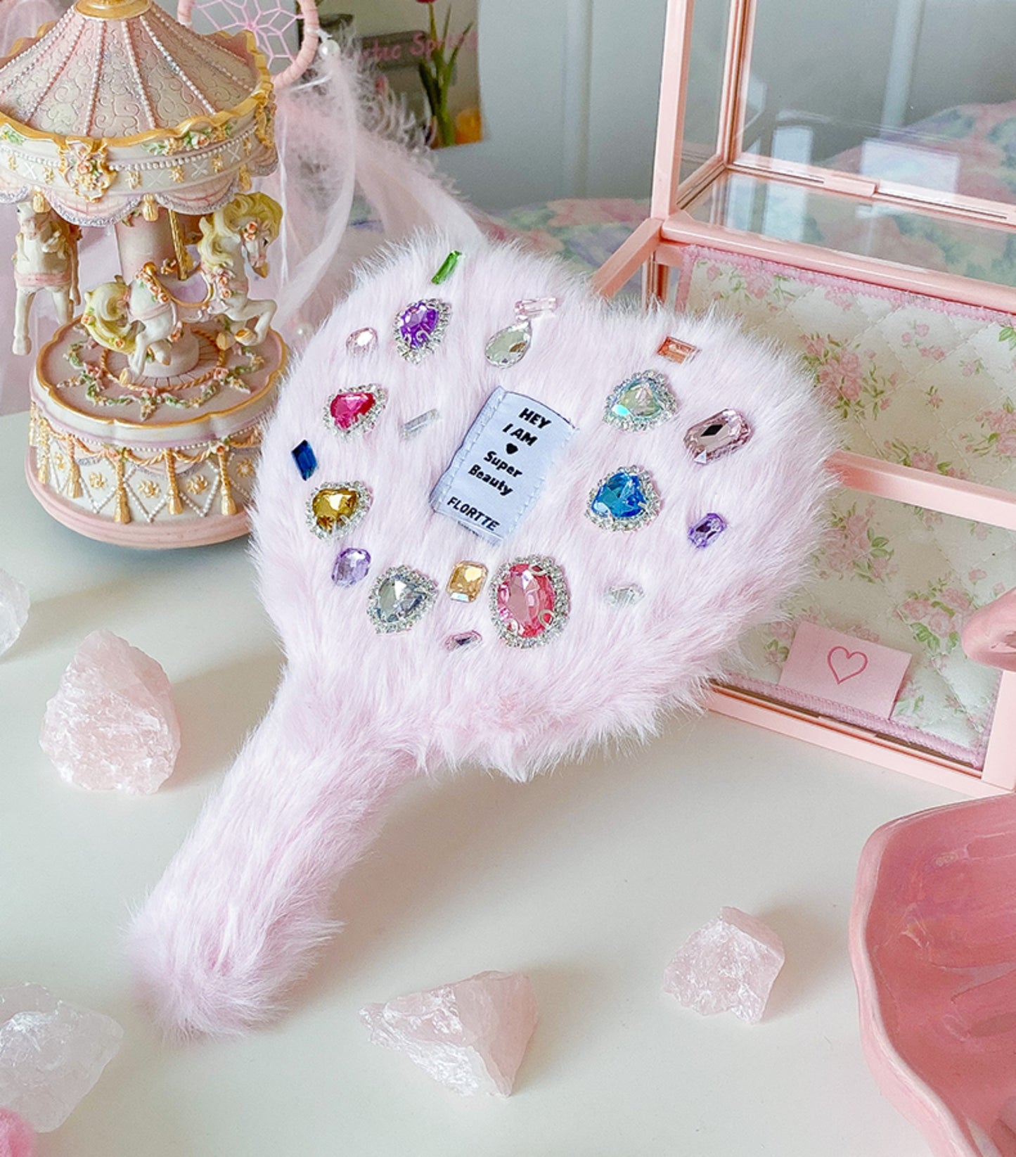 FLORTTE Plush Love Makeup Handle Mirror