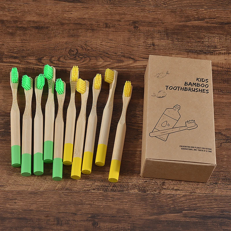 Set 10 Spazzolini per Bambini in Bambù – Multicolore, Eco & Biodegradabili