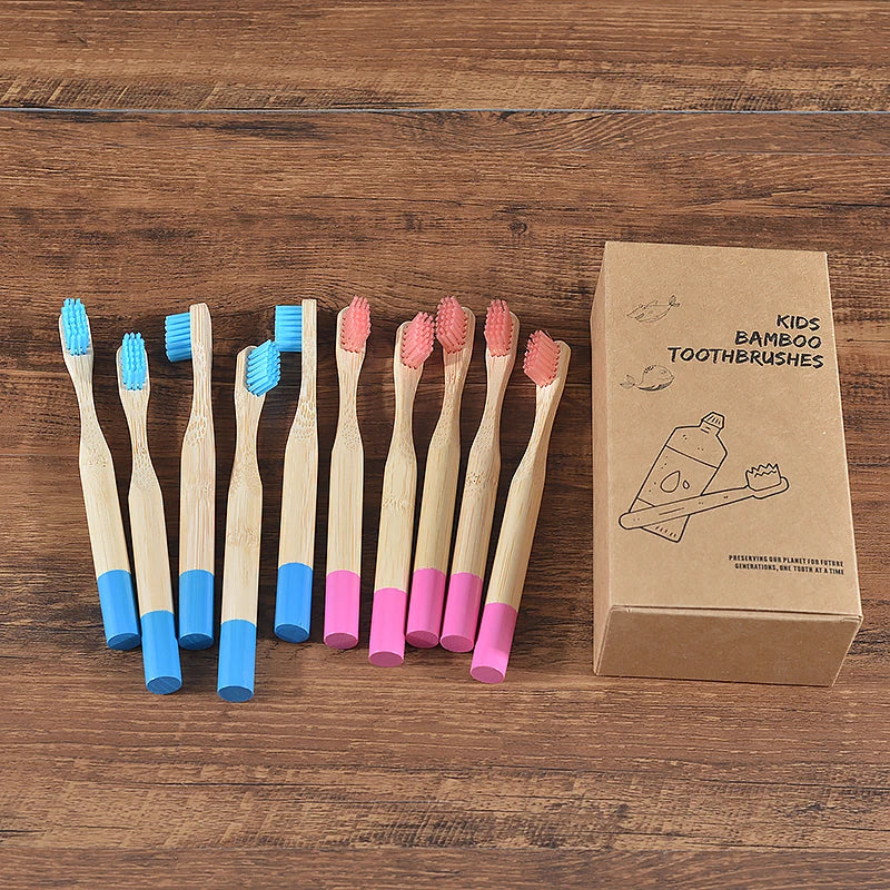 Set 10 Spazzolini per Bambini in Bambù – Multicolore, Eco & Biodegradabili