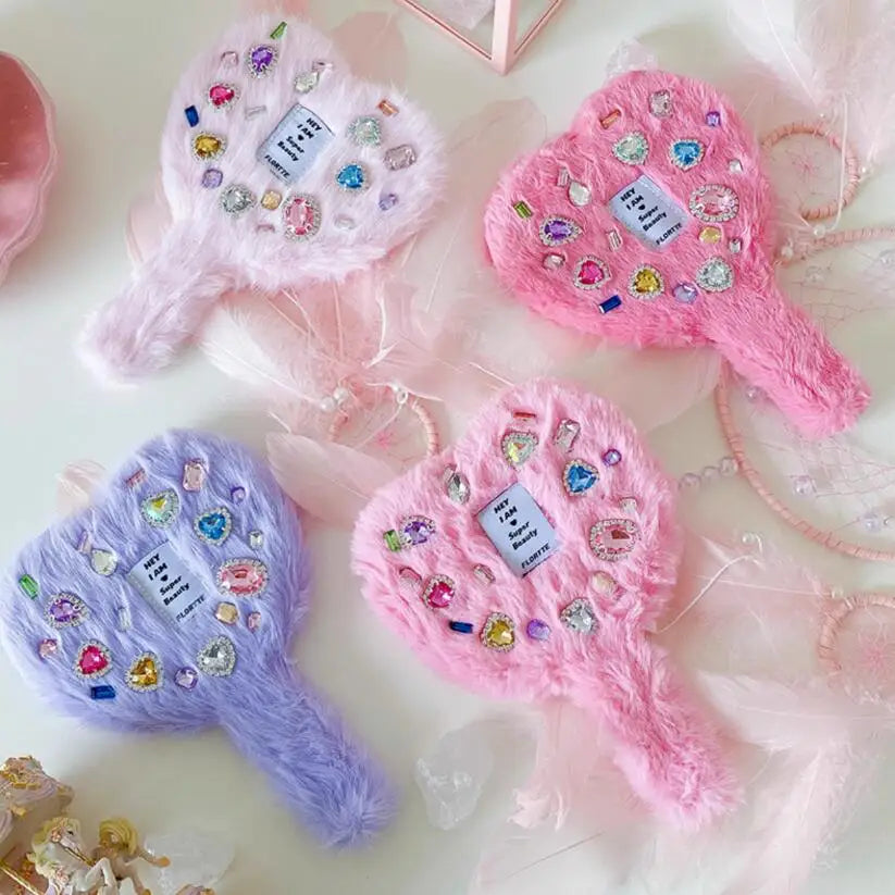 FLORTTE Plush Love Makeup Handle Mirror