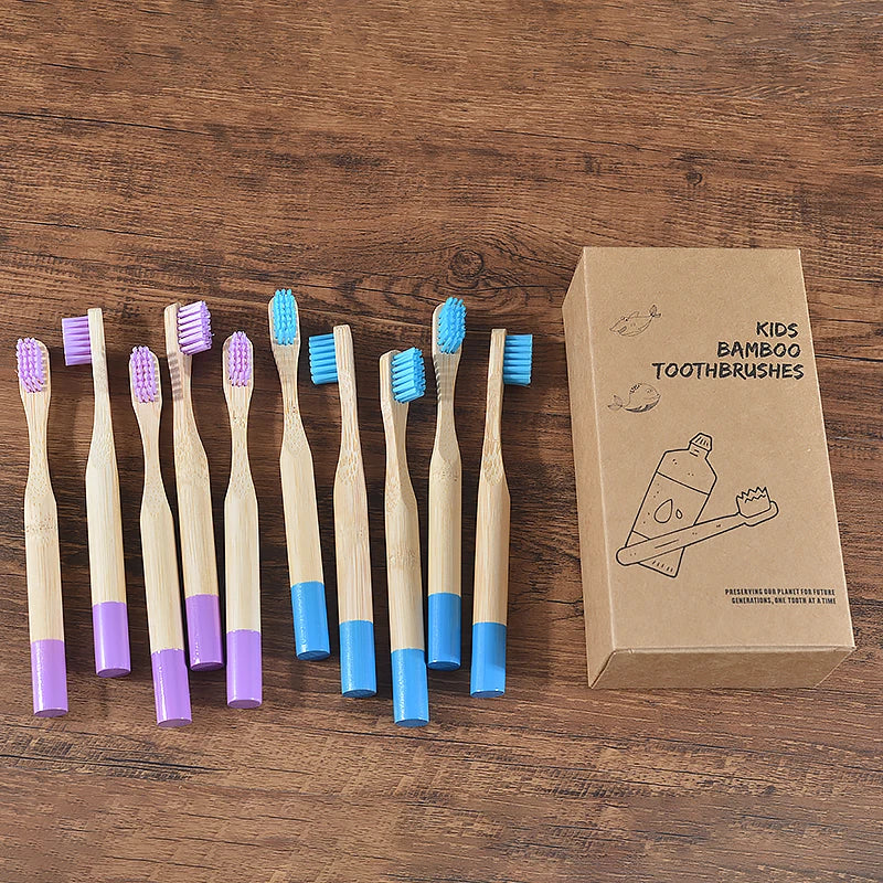 Set 10 Spazzolini per Bambini in Bambù – Multicolore, Eco & Biodegradabili