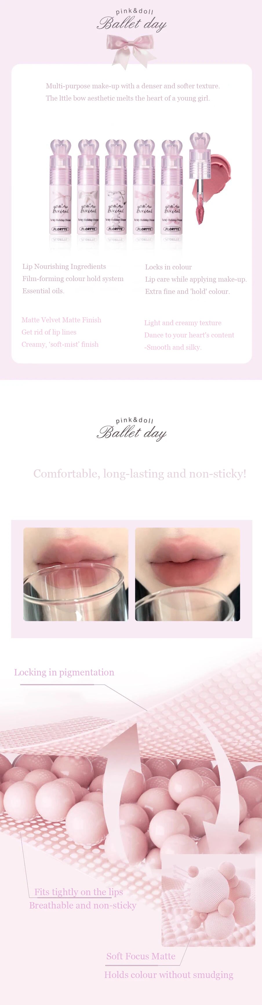 FLORTTE Little Bow Collection Creamy Matte Lip Cream 2.2g