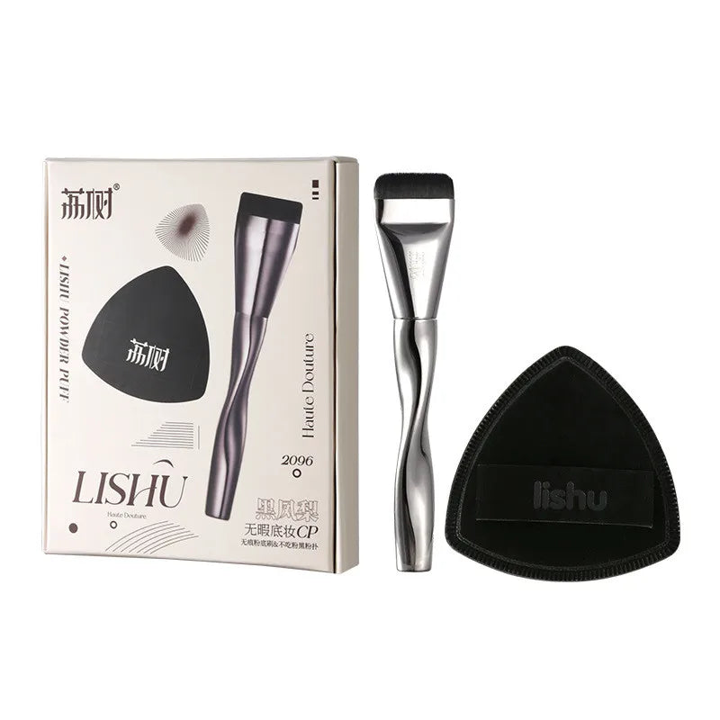 Lishu Set Pennello Flat-Head + Puff Nero