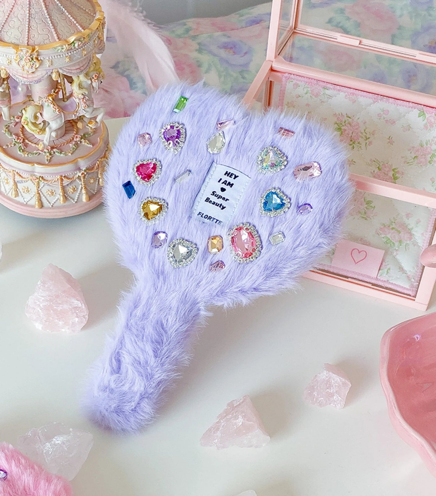 FLORTTE Plush Love Makeup Handle Mirror