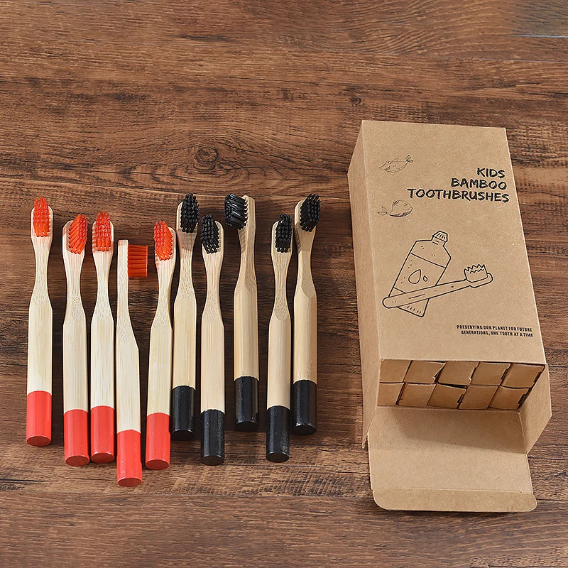 Set 10 Spazzolini per Bambini in Bambù – Multicolore, Eco & Biodegradabili