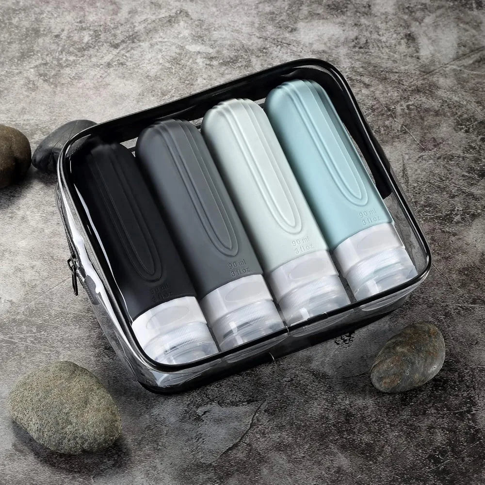 Set Flaconi da Viaggio in Silicone – 90ml + Pochette Trasparente